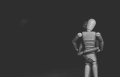 Wood human mannequins on black background.