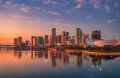 Miami skyline from the water at sunset